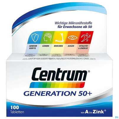 Sie sehen eine Packung Centrum Generation 50+ von A bis Zink 100 Stk., 100 Stück, Produktbild: 02 Centrum Generation 50+ von A bis Zink 100 Stk., 100 Stück, A-Nr.: 4555479 - 02