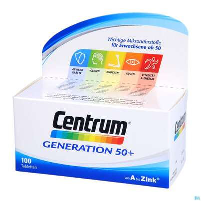 Sie sehen eine Packung Centrum Generation 50+ von A bis Zink 100 Stk., 100 Stück, Produktbild: 04 Centrum Generation 50+ von A bis Zink 100 Stk., 100 Stück, A-Nr.: 4555479 - 04