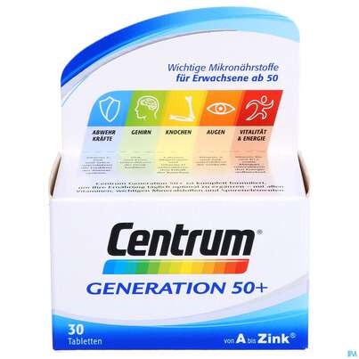Sie sehen eine Packung Centrum Generation 50+ von A bis Zink 30 Stk., 30 Stück, Produktbild: 01 Centrum Generation 50+ von A bis Zink 30 Stk., 30 Stück, A-Nr.: 4555462 - 01