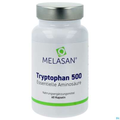 Sie sehen eine Packung Tryptophan Kapseln 500 Melasan 60st, Produktbild: 01 Tryptophan Kapseln 500 Melasan 60st, A-Nr.: 3823481 - 01
