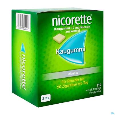 Sie sehen eine Packung Nicorette Kaugummi 2mg - ohne Geschmack, 210 Stück, Produktbild: 02 Nicorette Kaugummi 2mg - ohne Geschmack, 210 Stück, A-Nr.: 3505516 - 02