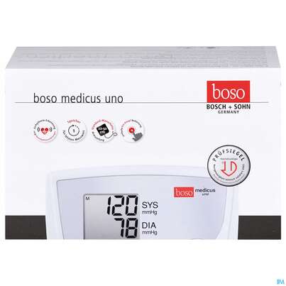 Sie sehen eine Packung boso medicus Uno Blutdruckmessgerät, 1 Stück, Produktbild: 01 boso medicus Uno Blutdruckmessgerät, 1 Stück, A-Nr.: 2768047 - 01