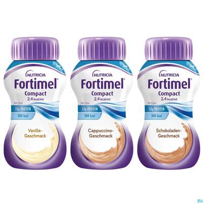 Sie sehen eine Packung Fortimel/compact/2.4 125ml Vitalflasche Suess Sortiert 24st, Produktbild: 02 Fortimel/compact/2.4 125ml Vitalflasche Suess Sortiert 24st, A-Nr.: 4294010 - 02