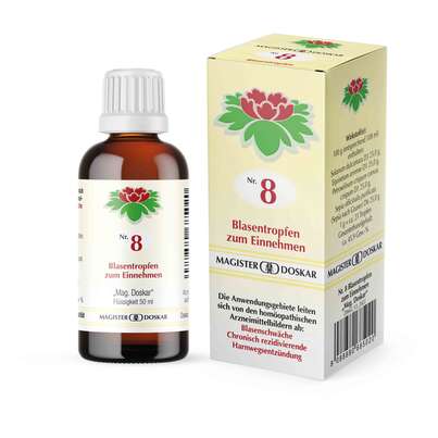 Sie sehen eine Packung Doskar Tropfen Nr. 8 - Blasentropfen, 50 Milliliter, Produktbild: 01 Doskar Tropfen Nr. 8 - Blasentropfen, 50 Milliliter, A-Nr.: 0685021 - 01