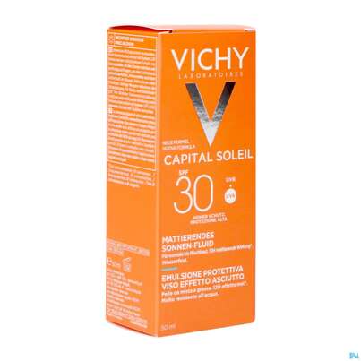 Sie sehen eine Packung Vichy idéal soleil Fluid dry LSF30, 50 Milliliter, Produktbild: 01 Vichy idéal soleil Fluid dry LSF30, 50 Milliliter, A-Nr.: 3813726 - 01