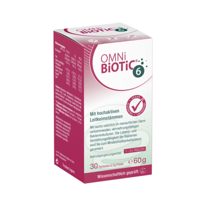 Sie sehen eine Packung OMNi-BiOTiC® 6, 60g, 60 Gramm, Produktbild: 01 OMNi-BiOTiC® 6, 60g, 60 Gramm, A-Nr.: 2292679 - 01