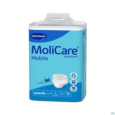 Sie sehen eine Packung Inkontinenz Molicare Premium/mobile/6 Tropfen Blau L 100-150cm 14st, Produktbild: 03 Inkontinenz Molicare Premium/mobile/6 Tropfen Blau L 100-150cm 14st, A-Nr.: 2581538 - 03
