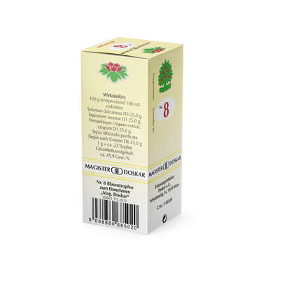 Sie sehen eine Packung Doskar Tropfen Nr. 8 - Blasentropfen, 50 Milliliter, Produktbild: 04 Doskar Tropfen Nr. 8 - Blasentropfen, 50 Milliliter, A-Nr.: 0685021 - 04