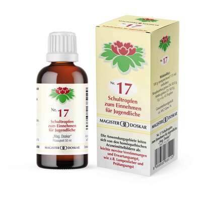 Sie sehen eine Packung Doskar Tropfen Nr. 17 - Schultropfen für Jugendliche, 50 Milliliter, Produktbild: 05 Doskar Tropfen Nr. 17 - Schultropfen für Jugendliche, 50 Milliliter, A-Nr.: 0685127 - 05