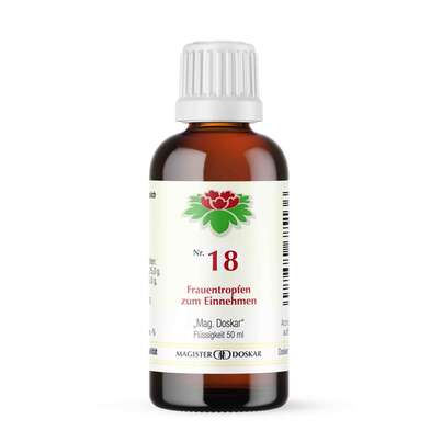 Sie sehen eine Packung Doskar Tropfen Nr. 18 - Frauentropfen, 50 Milliliter, Produktbild: 01 Doskar Tropfen Nr. 18 - Frauentropfen, 50 Milliliter, A-Nr.: 0685133 - 01