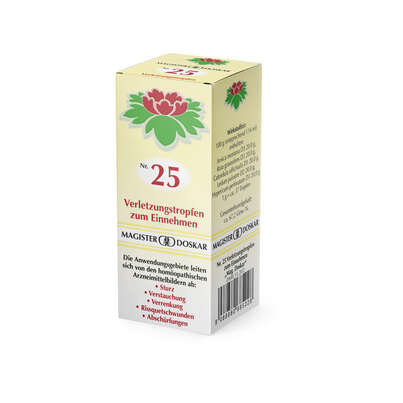 Sie sehen eine Packung Doskar Tropfen Nr. 25 - Verletzungstropfen, 50 Milliliter, Produktbild: 02 Doskar Tropfen Nr. 25 - Verletzungstropfen, 50 Milliliter, A-Nr.: 0685222 - 02