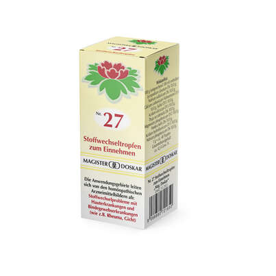 Sie sehen eine Packung Doskar Tropfen Nr. 27 - Stoffwechseltropfen, 50 Milliliter, Produktbild: 03 Doskar Tropfen Nr. 27 - Stoffwechseltropfen, 50 Milliliter, A-Nr.: 0721656 - 03