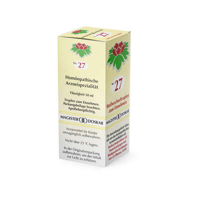 Sie sehen eine Packung Doskar Tropfen Nr. 27 - Stoffwechseltropfen, 50 Milliliter, Produktbild: 05 Doskar Tropfen Nr. 27 - Stoffwechseltropfen, 50 Milliliter, A-Nr.: 0721656 - 05