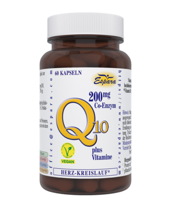 Sie sehen eine Packung Espara Q10 200mg Kapseln, 60 Stück, Produktbild: 01 Espara Q10 200mg Kapseln, 60 Stück, A-Nr.: 3173066 - 01