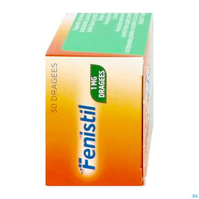 Sie sehen eine Packung Fenistil 1mg Dragees, 30 Stück, Produktbild: 07 Fenistil 1mg Dragees, 30 Stück, A-Nr.: 0021545 - 07