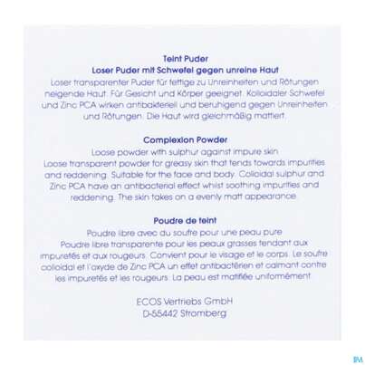 Sie sehen eine Packung Sulfoderm® S Teint Puder, 10 Gramm, Produktbild: 05 Sulfoderm® S Teint Puder, 10 Gramm, A-Nr.: 1843338 - 05