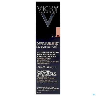 Sie sehen eine Packung VICHY DERMABL.3D COVERFLOW45, 30 Milliliter, Produktbild: 01 VICHY DERMABL.3D COVERFLOW45, 30 Milliliter, A-Nr.: 4436013 - 01