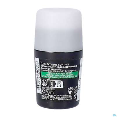 Sie sehen eine Packung Vichy Homme Anti-Transpirant Extreme Control 72h Roll-On, 50 Milliliter, Produktbild: 06 Vichy Homme Anti-Transpirant Extreme Control 72h Roll-On, 50 Milliliter, A-Nr.: 3724388 - 06