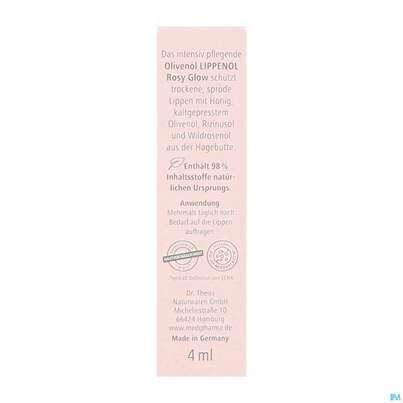 Sie sehen eine Packung Oliven Oel Lippenoel Rosy Glow Medipharma Cosmetics 4ml, Produktbild: 04 Oliven Oel Lippenoel Rosy Glow Medipharma Cosmetics 4ml, A-Nr.: 5879936 - 04