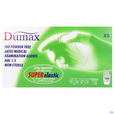 Sie sehen eine Packung Untersuchungshandschuhe -dumax Latex Puderfrei Xs 100st, Produktbild: 01 Untersuchungshandschuhe -dumax Latex Puderfrei Xs 100st, A-Nr.: 2995435 - 01