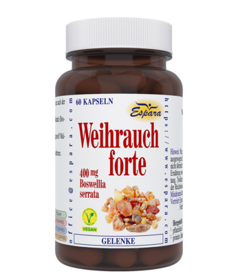 Sie sehen eine Packung Espara Weihrauch forte Kapseln, 60 Stück, Produktbild: 01 Espara Weihrauch forte Kapseln, 60 Stück, A-Nr.: 3726482 - 01