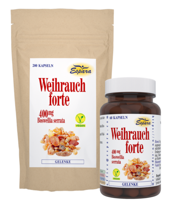 Sie sehen eine Packung Espara Weihrauch forte Kapseln, 60 Stück, Produktbild: 02 Espara Weihrauch forte Kapseln, 60 Stück, A-Nr.: 3726482 - 02
