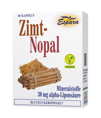 Sie sehen eine Packung Espara Zimt Nopal Kapseln, 60 Stück, Produktbild: 01 Espara Zimt Nopal Kapseln, 60 Stück, A-Nr.: 2994192 - 01