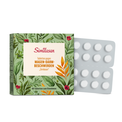 Sie sehen eine Packung Tabletten gegen Magen-Darm-Beschwerden „Similasan“, 60 Stück, Produktbild: 01 Tabletten gegen Magen-Darm-Beschwerden „Similasan“, 60 Stück, A-Nr.: 3545266 - 01