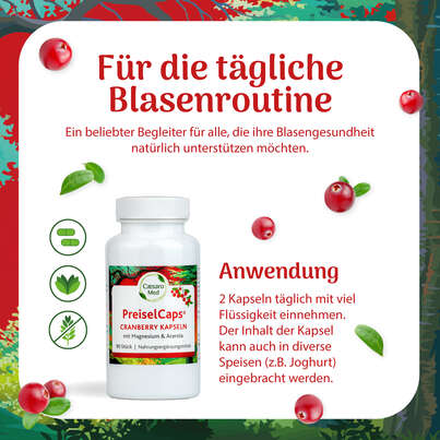 Sie sehen eine Packung Preisel-Caps mit Cranberry, Magnesium und Acerola 90 Stück, 90 Stück, Produktbild: 03 Preisel-Caps mit Cranberry, Magnesium und Acerola 90 Stück, 90 Stück, A-Nr.: 2749647 - 03