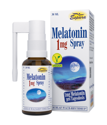 Sie sehen eine Packung Espara Melatonin 1mg Spray, 30 Milliliter, Produktbild: 01 Espara Melatonin 1mg Spray, 30 Milliliter, A-Nr.: 3957425 - 01