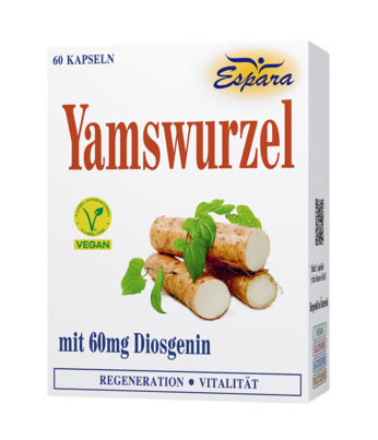 Sie sehen eine Packung Espara Yamswurzel Kapseln, 60 Stück, Produktbild: 01 Espara Yamswurzel Kapseln, 60 Stück, A-Nr.: 1862206 - 01