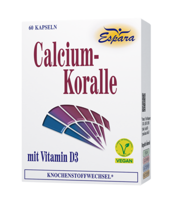 Sie sehen eine Packung Espara Calcium-Korallen Kapseln, 60 Stück, Produktbild: 01 Espara Calcium-Korallen Kapseln, 60 Stück, A-Nr.: 3337562 - 01