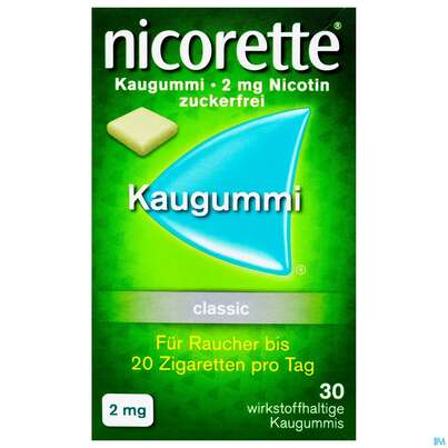 Sie sehen eine Packung Nicorette Kaugummi 2mg - ohne Geschmack, 30 Stück, Produktbild: 01 Nicorette Kaugummi 2mg - ohne Geschmack, 30 Stück, A-Nr.: 1267685 - 01