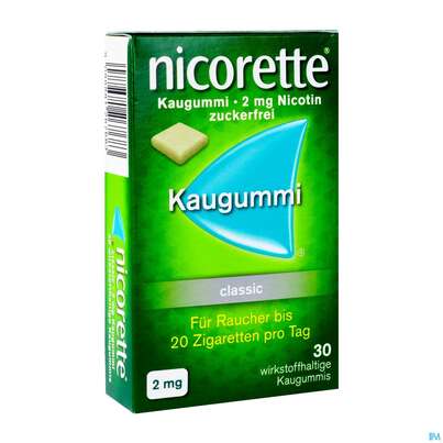 Sie sehen eine Packung Nicorette Kaugummi 2mg - ohne Geschmack, 30 Stück, Produktbild: 02 Nicorette Kaugummi 2mg - ohne Geschmack, 30 Stück, A-Nr.: 1267685 - 02