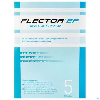 Sie sehen eine Packung FLECTOR® EP Pflaster, 5 Stück, Produktbild: 01 FLECTOR® EP Pflaster, 5 Stück, A-Nr.: 1770473 - 01