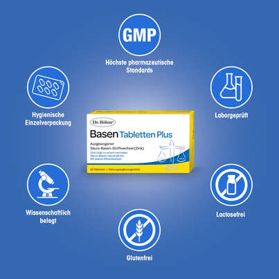 Sie sehen eine Packung Dr. Böhm Basen Tabletten Plus, 60 Stück, Produktbild: 04 Dr. Böhm Basen Tabletten Plus, 60 Stück, A-Nr.: 2635197 - 04