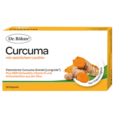 Sie sehen eine Packung Dr. Böhm Curcuma, 30 Stück, Produktbild: 01 Dr. Böhm Curcuma, 30 Stück, A-Nr.: 5298004 - 01