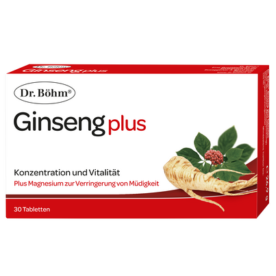 Sie sehen eine Packung Dr. Böhm Ginseng plus, 30 Stück, Produktbild: 01 Dr. Böhm Ginseng plus, 30 Stück, A-Nr.: 2159710 - 01