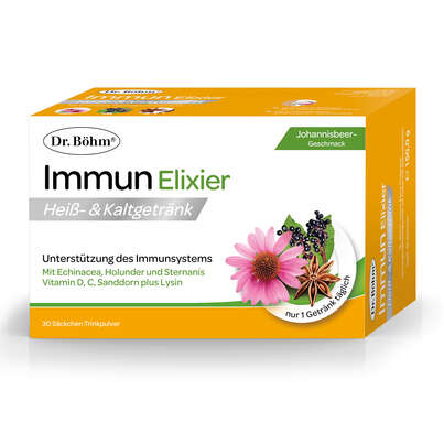 Sie sehen eine Packung Dr. Böhm Immun Elixier Trinkpulver, 30 Stück, Produktbild: 01 Dr. Böhm Immun Elixier Trinkpulver, 30 Stück, A-Nr.: 5377011 - 01