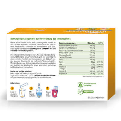Sie sehen eine Packung Dr. Böhm Immun Elixier Trinkpulver, 30 Stück, Produktbild: 06 Dr. Böhm Immun Elixier Trinkpulver, 30 Stück, A-Nr.: 5377011 - 06