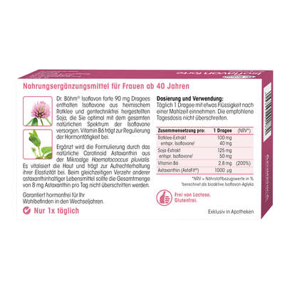 Sie sehen eine Packung Dr. Böhm Isoflavon forte, 30 Stück, Produktbild: 06 Dr. Böhm Isoflavon forte, 30 Stück, A-Nr.: 2774467 - 06