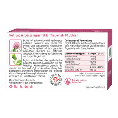 Sie sehen eine Packung Dr. Böhm Isoflavon forte, 60 Stück, Produktbild: 06 Dr. Böhm Isoflavon forte, 60 Stück, A-Nr.: 3046824 - 06