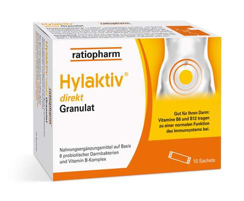 Sie sehen eine Packung Hylaktiv direkt Granulat, 10 Stück, Produktbild: 01 Hylaktiv direkt Granulat, 10 Stück, A-Nr.: 3265638 - 01