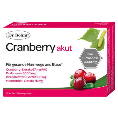 Sie sehen eine Packung Dr. Böhm Cranberry akut, 10 Stück, Produktbild: 01 Dr. Böhm Cranberry akut, 10 Stück, A-Nr.: 4830187 - 01