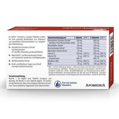 Sie sehen eine Packung Dr. Böhm Cranberry complex, 30 Stück, Produktbild: 06 Dr. Böhm Cranberry complex, 30 Stück, A-Nr.: 4846030 - 06