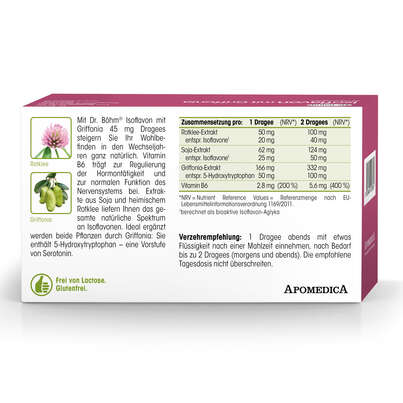 Sie sehen eine Packung Dr. Böhm Isoflavon mit Griffonia, 60 Stück, Produktbild: 06 Dr. Böhm Isoflavon mit Griffonia, 60 Stück, A-Nr.: 4356610 - 06