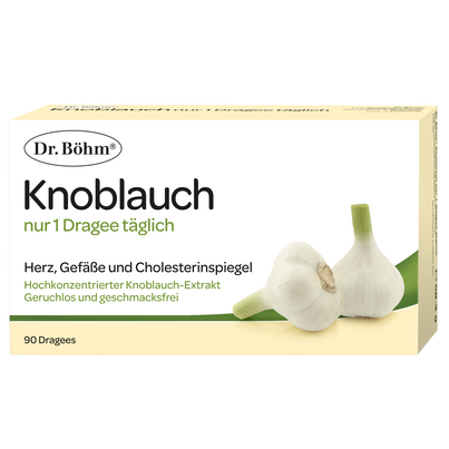 Sie sehen eine Packung Dr. Böhm Knoblauch nur 1 Dragee täglich, 90 Stück, Produktbild: 01 Dr. Böhm Knoblauch nur 1 Dragee täglich, 90 Stück, A-Nr.: 2552442 - 01