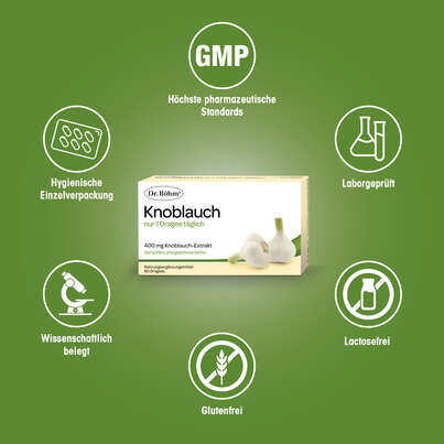Sie sehen eine Packung Dr. Böhm Knoblauch nur 1 Dragee täglich, 90 Stück, Produktbild: 04 Dr. Böhm Knoblauch nur 1 Dragee täglich, 90 Stück, A-Nr.: 2552442 - 04