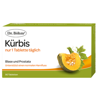 Sie sehen eine Packung Dr. Böhm Kürbis nur 1 Tablette täglich, 90 Stück, Produktbild: 01 Dr. Böhm Kürbis nur 1 Tablette täglich, 90 Stück, A-Nr.: 2552459 - 01