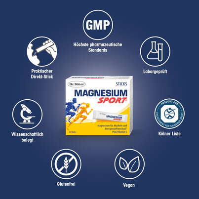 Sie sehen eine Packung Dr. Böhm Magnesium Sport Sticks, 20 Stück, Produktbild: 04 Dr. Böhm Magnesium Sport Sticks, 20 Stück, A-Nr.: 3979504 - 04
